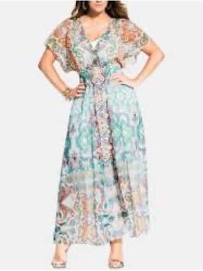 City ChicTeal, Orange & Coral Floral events summer Maxi Dress